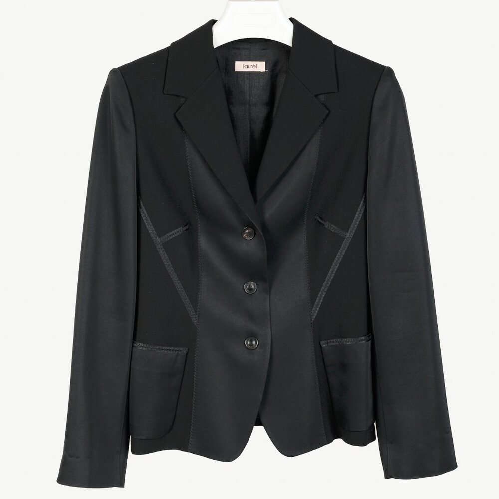 Laurel Black Wool & Satin Trim-Detail Blazer